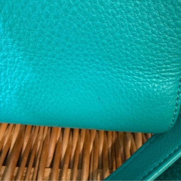 Talbots Green Pebble Leather Crossbody Handbag Purse Anchor Coastal Colorful - Picture 4 of 13